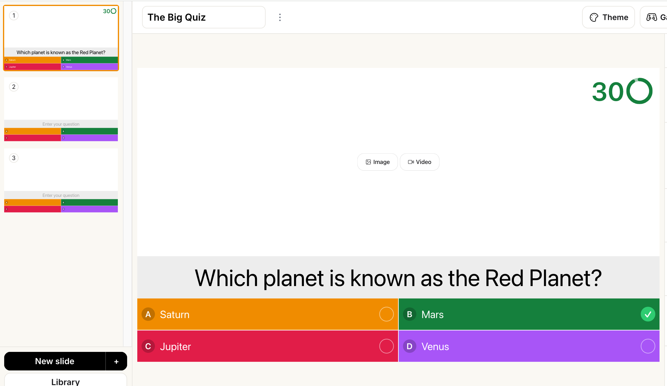 The ClassicQuiz quiz editor