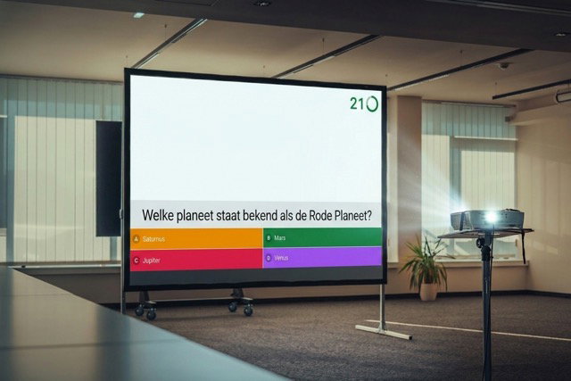 Het presentatiescherm tijdens een quiz